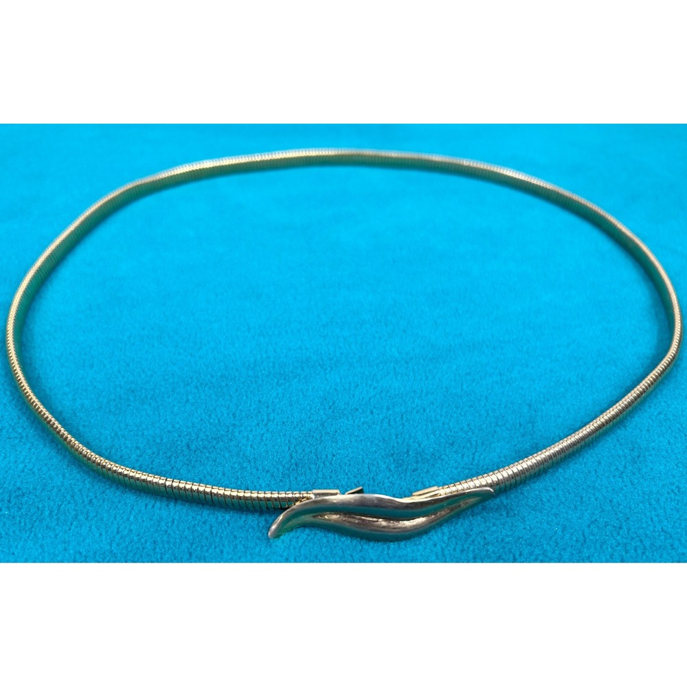 VTG Gold Tone Snake Chain Belt Necklace Skinny Stretch Wavy Clasp 27" Retro 80s‎